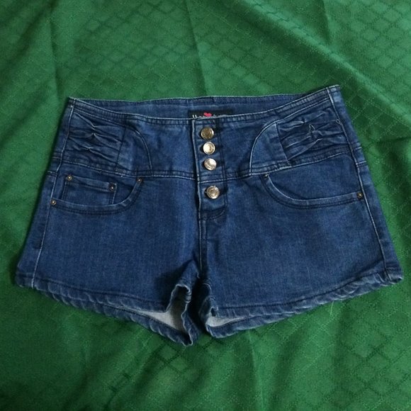 Dark Wash Mid-Rise Jean Shorts - Picture 1 of 5